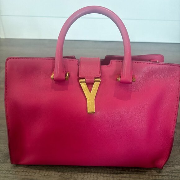 Auth YSL - Yves Saint Laurent Small Classic Y Cabas Fuscia Pink - COA Included - Picture 1 of 10